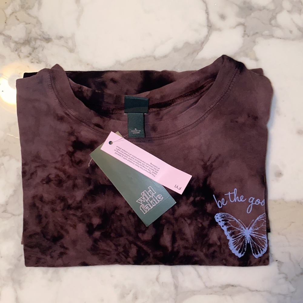 Long sleeve T Shirt Tie Dye butterfly ‘Be the good’ periwinkle - Picture 9 of 10